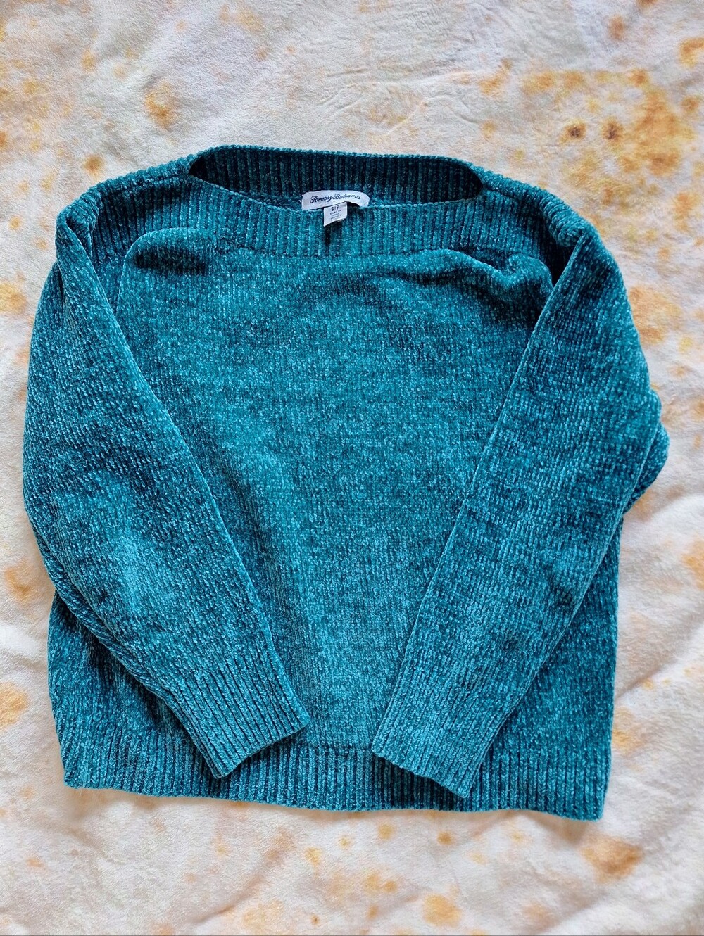 Tommy Bahama Chenille Knit Boat Neck Sweater Teal Blue Sz S/P Petite
